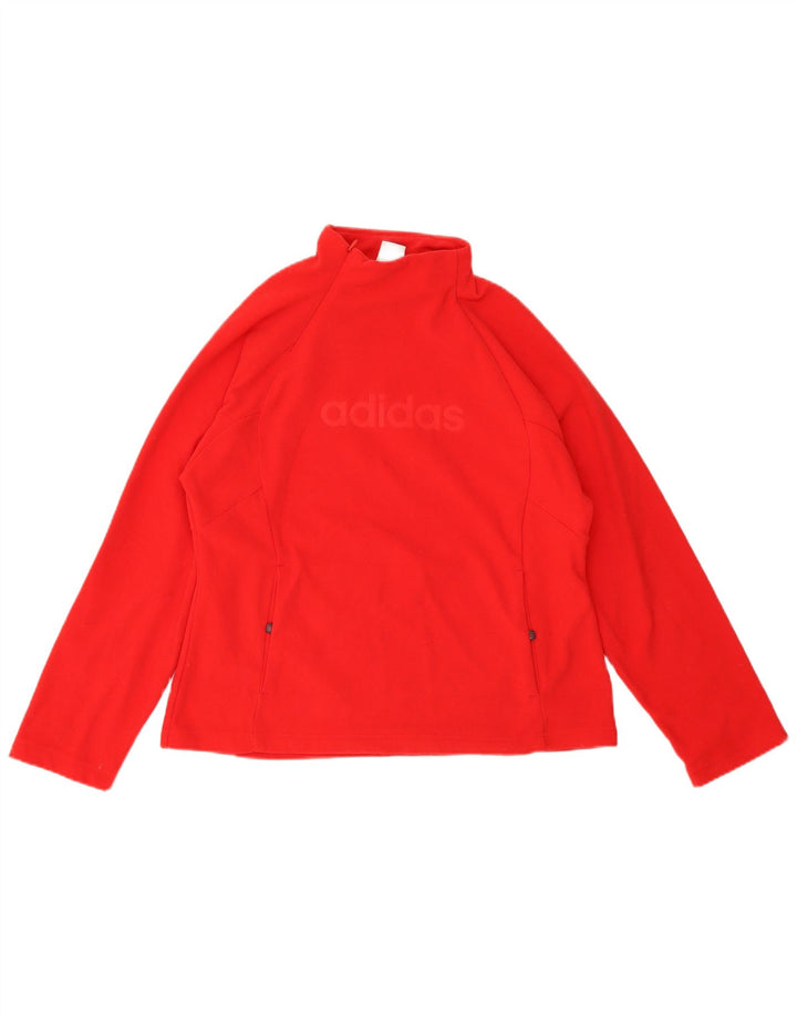 Adidas Womens Graphic Zip Neck Fleece Jumper UK 16 Large Red Polyester
