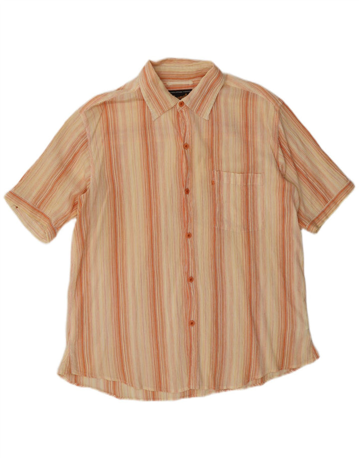 Wrangler Mens Short Sleeve Shirt Medium Beige Striped Cotton