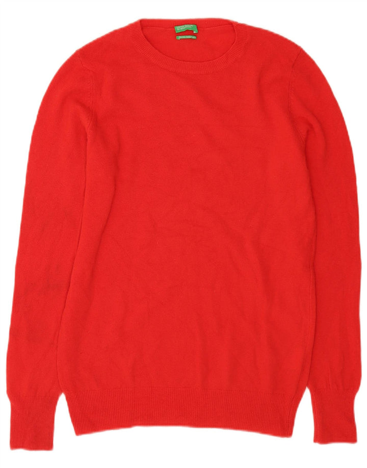 Benetton Womens Crew Neck Jumper Sweater UK 12 Medium Red Virgin Wool