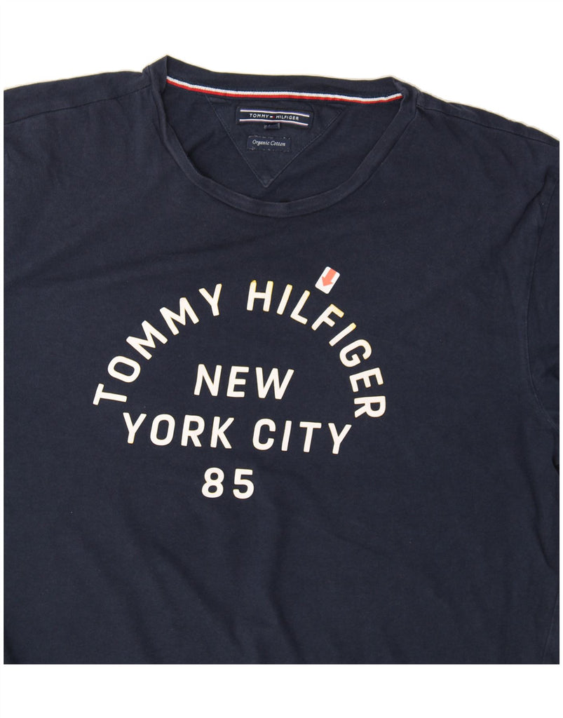 TOMMY HILFIGER Mens Graphic T-Shirt Top 2XL Navy Blue Cotton Vintage Tommy Hilfiger and Second-Hand Tommy Hilfiger from Messina Hembry 