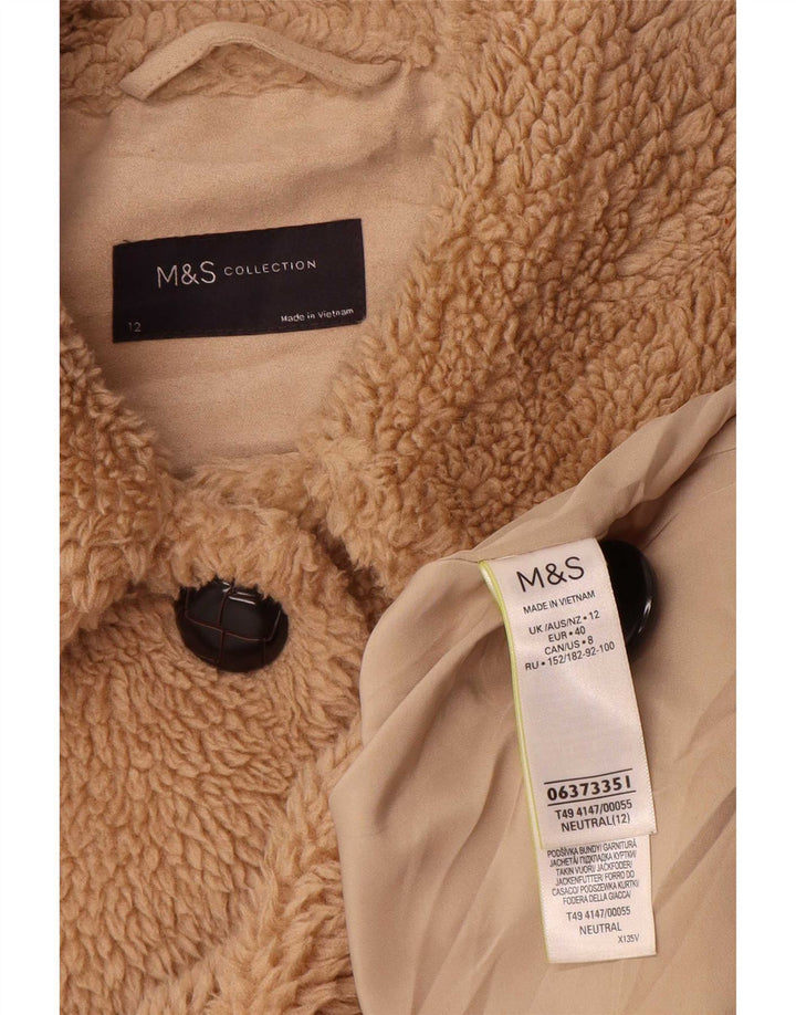 Marks & Spencer Womens Teddy Bear Overcoat UK 12 Medium Beige Polyester