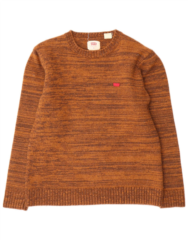 Levi's Womens Crew Neck Jumper Sweater UK 12 Medium Brown Flecked Wool