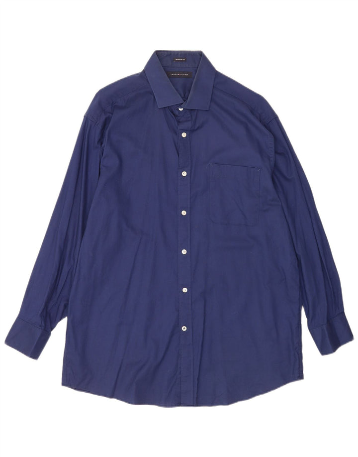 Tommy Hilfiger Mens Regular Fit Shirt Size 16 1/2 Large Blue Cotton