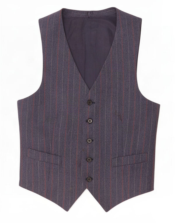 Vintage Mens Waistcoat IT 50 Large Navy Blue Pinstripe
