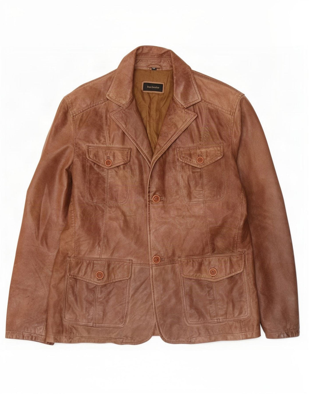 Vintage Mens 2 Button Leather Blazer Jacket UK 40 Large Brown