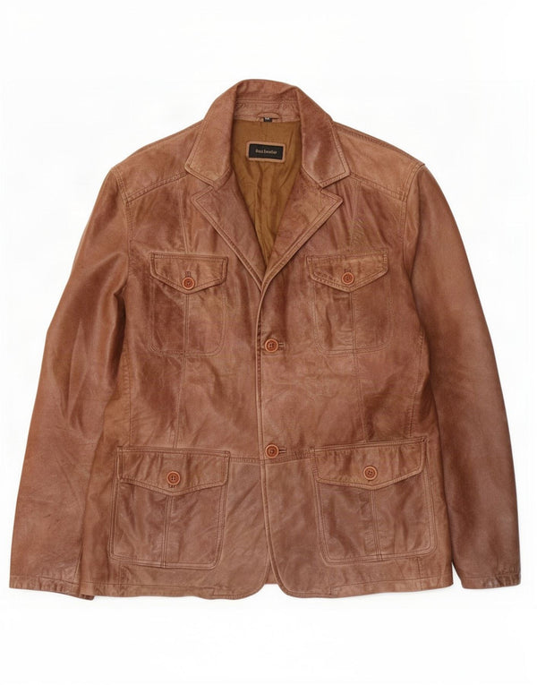 Vintage Mens 2 Button Leather Blazer Jacket UK 40 Large Brown