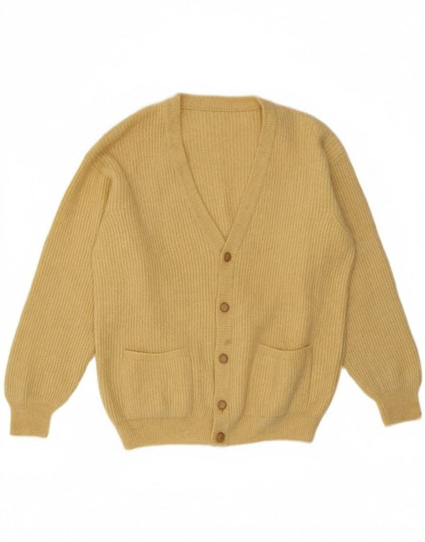 Vintage Mens Cardigan Sweater Medium Yellow Virgin Wool