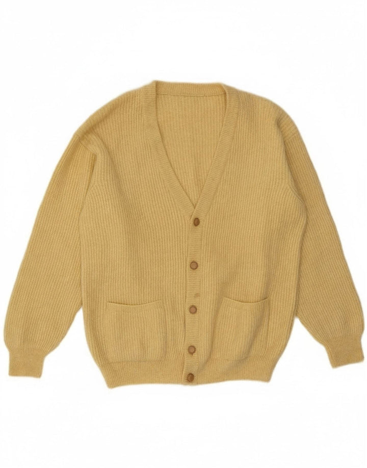 Vintage Mens Cardigan Sweater Medium Yellow Virgin Wool