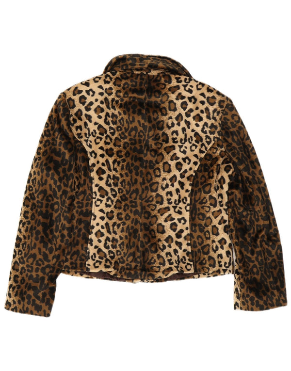 Peruzzi Womens Faux Fur Jacket UK 14 Large Brown Animal Print Polyester