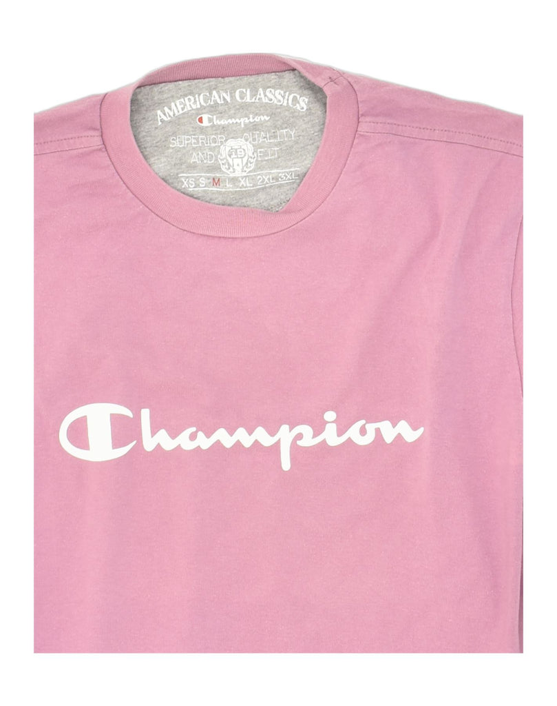 CHAMPION Womens Graphic T-Shirt Top UK 14 Medium Pink Cotton | Vintage Champion | Thrift | Second-Hand Champion | Used Clothing | Messina Hembry 