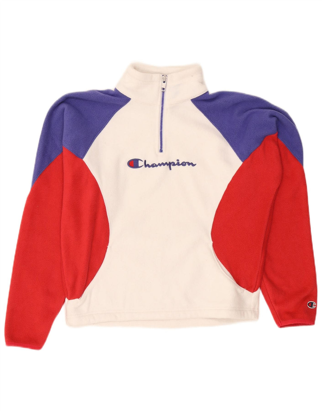 Champion Womens Graphic Fleece Jumper UK 14 Medium White Colourblock