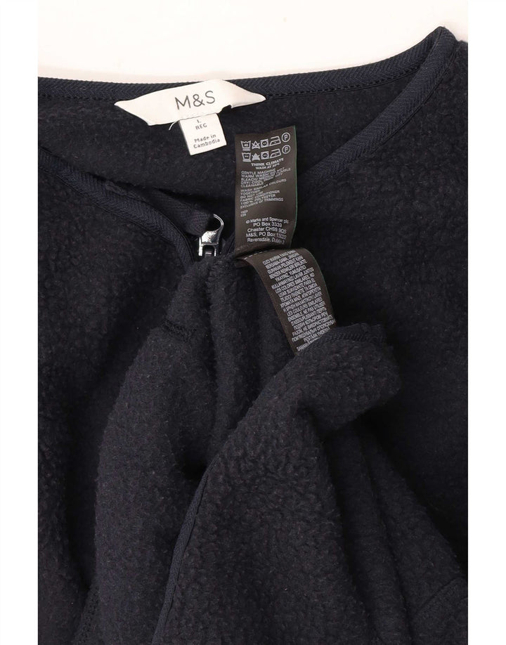 Marks & Spencer Womens Fleece Jacket UK 16 Large Navy Blue Polyester