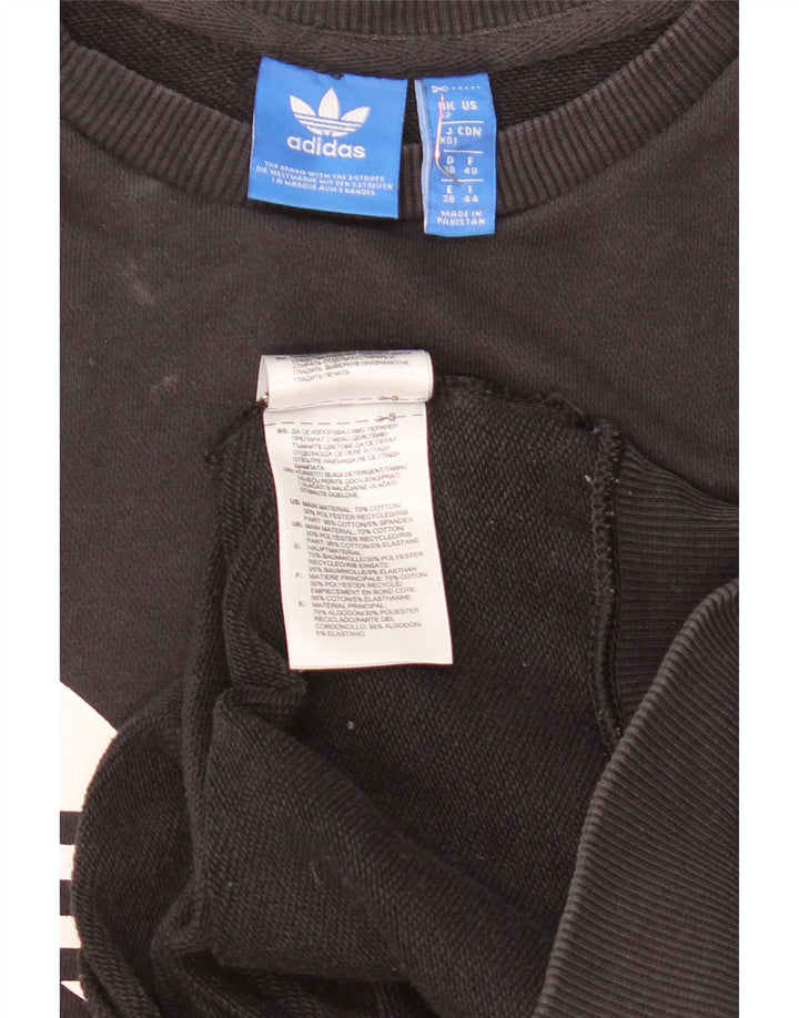 Adidas Womens Graphic Sweatshirt Jumper UK 12 Medium Black Cotton