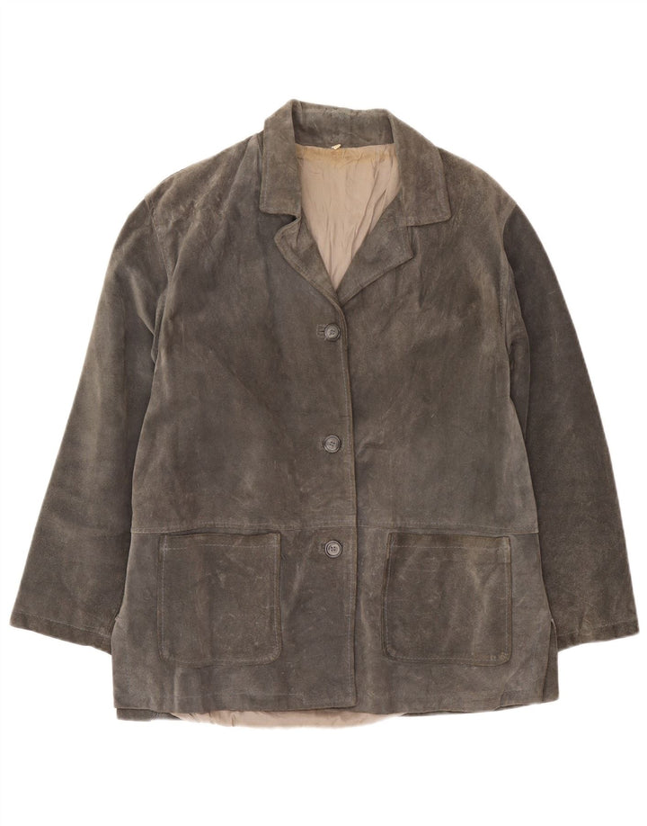 Vintage Womens 3 Button Suede Blazer Jacket UK 16 Large Grey