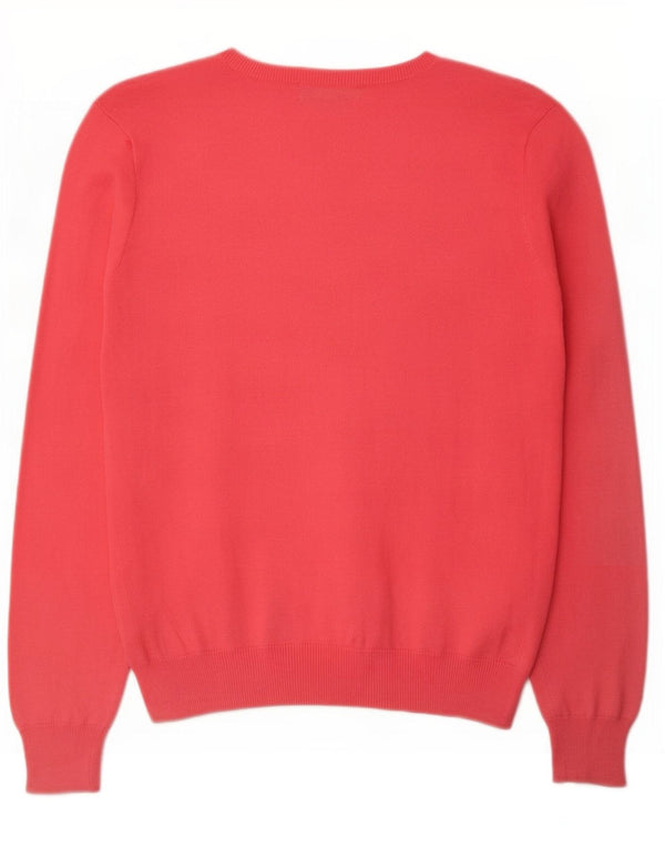 Ralph Lauren Womens V-Neck Jumper Sweater UK 12 Medium Pink Cotton