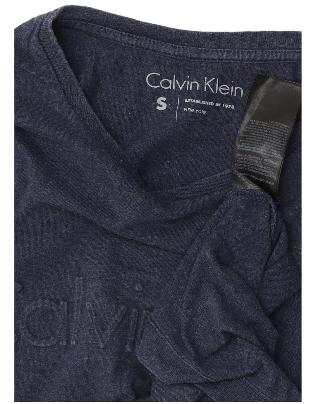 CALVIN KLEIN Mens Graphic Top Long Sleeve Small Navy Blue Cotton