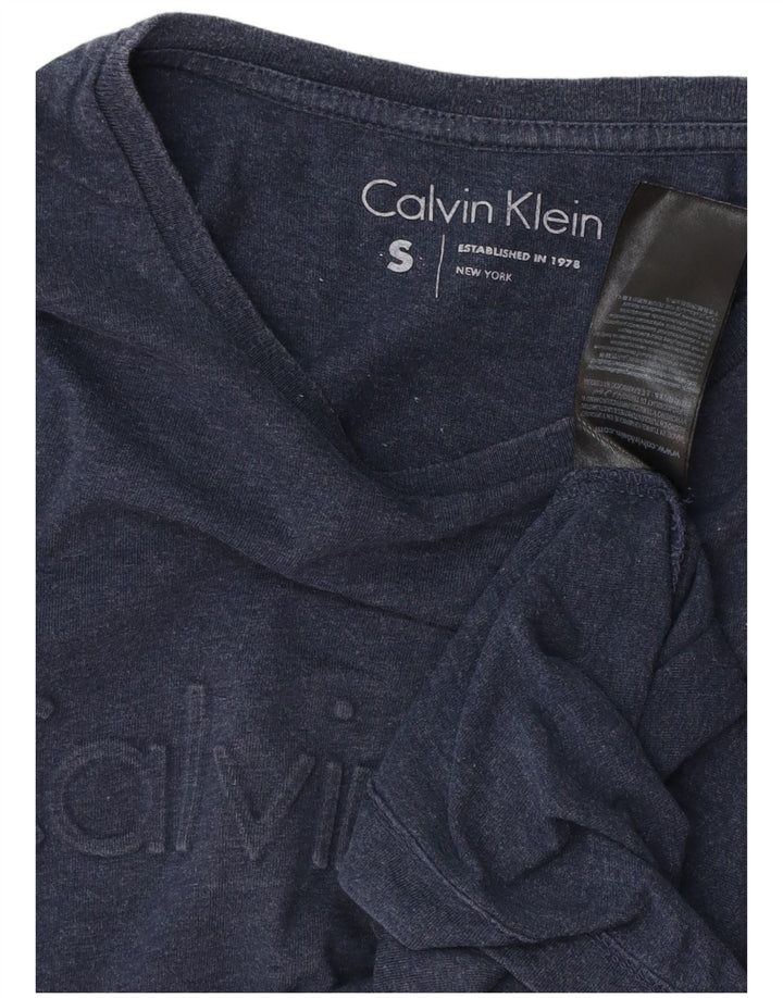 CALVIN KLEIN Mens Graphic Top Long Sleeve Small Navy Blue Cotton