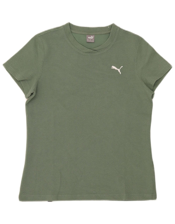 Puma Womens T-Shirt Top UK 12 Medium Green Cotton
