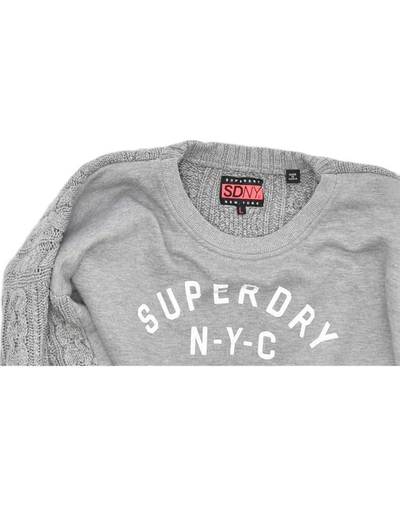 SUPERDRY Womens Oversized Graphic Crew Neck Jumper Sweater UK 6 Large Grey | Vintage | Thrift | Second-Hand | Used Clothing | Messina Hembry 