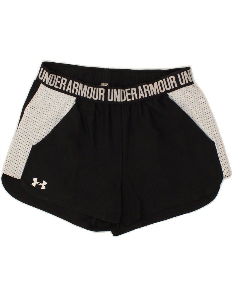 UNDER ARMOUR Womens Graphic Sport Shorts UK 14 Medium Black Colourblock | Vintage Under Armour | Thrift | Second-Hand Under Armour | Used Clothing | Messina Hembry 