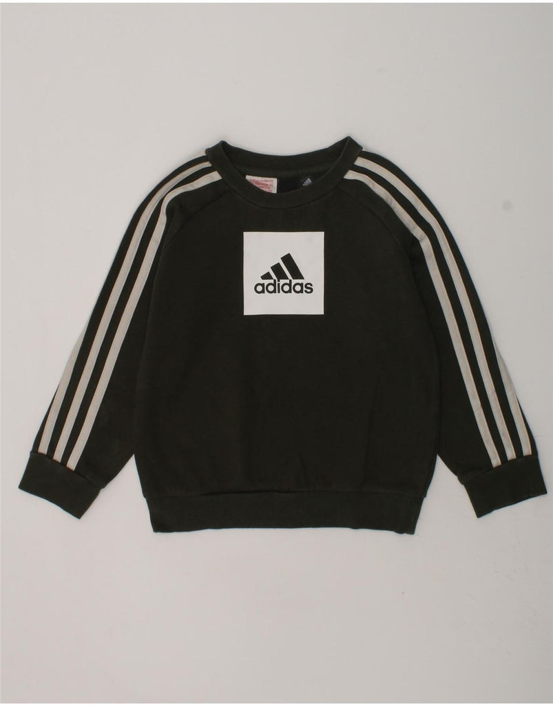 ADIDAS Boys Graphic Sweatshirt Jumper 4-5 Years Black Cotton | Vintage Adidas | Thrift | Second-Hand Adidas | Used Clothing | Messina Hembry 