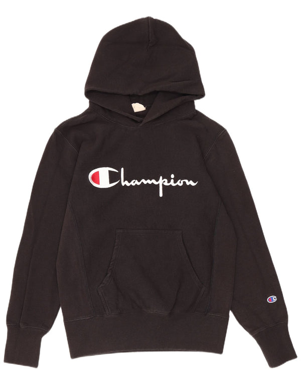 Champion Mens Graphic Hoodie Jumper Small Black Cotton