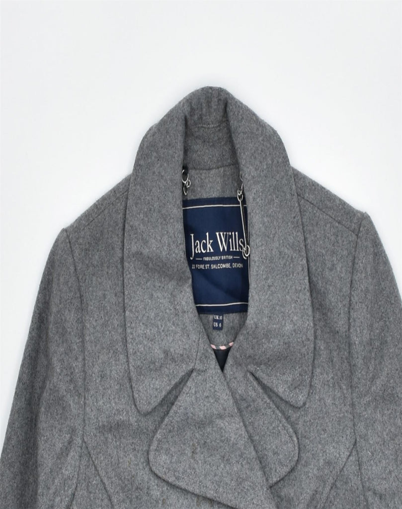 JACK WILLS Womens Double Breasted Coat UK 10 Small Grey Wool | Vintage | Thrift | Second-Hand | Used Clothing | Messina Hembry 