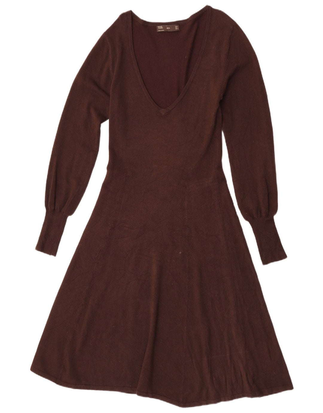 Zara Womens Long Sleeve A-Line Dress UK 12 Medium Brown Rayon