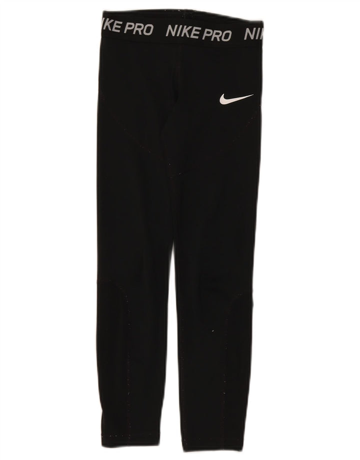 Nike Girls Dri Fit Graphic Leggings 9-10 Years Black Polyester