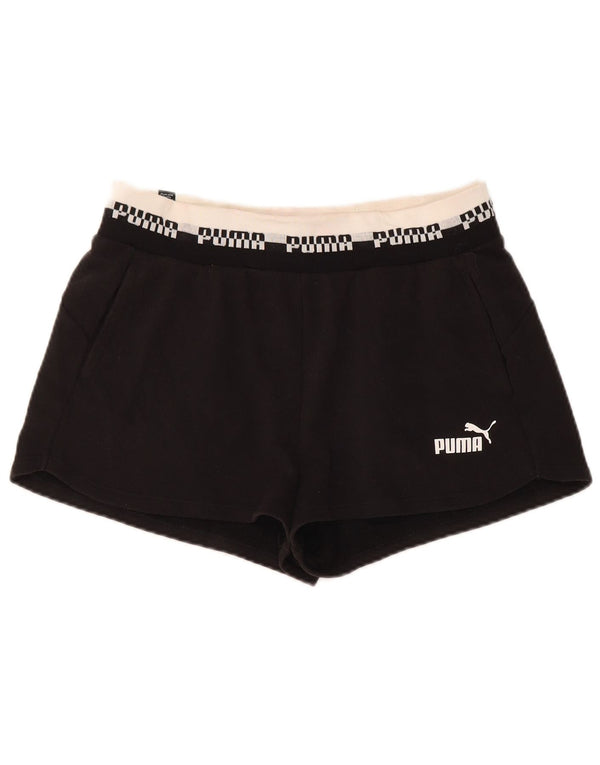 PUMA Womens Graphic Sport Shorts UK 10 Small  Black Colourblock Cotton