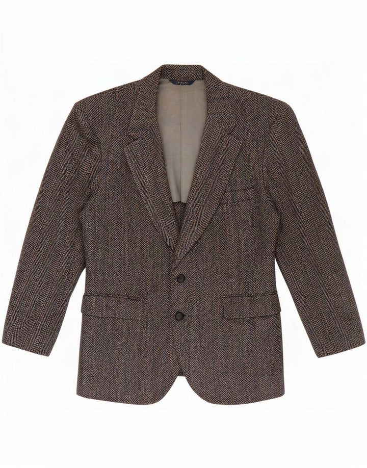Harris Tweed Mens Short Blazer Jacket UK 42 Medium Grey Herringbone