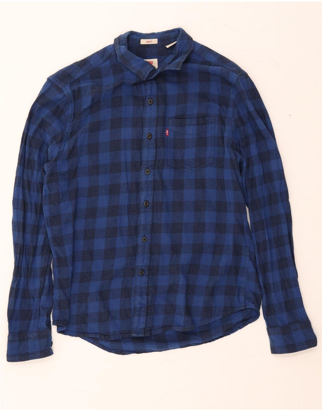 Levi's Mens Slim Fit Flannel Shirt Medium Navy Blue Gingham Cotton