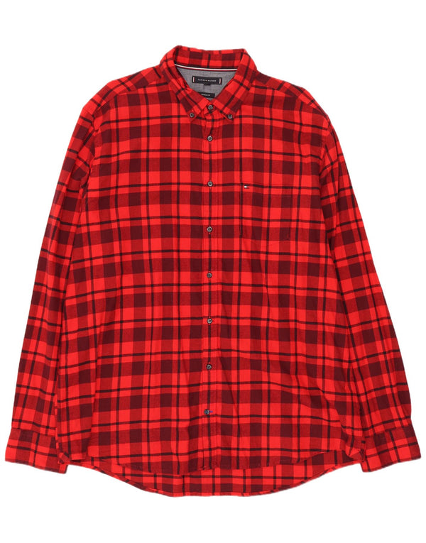 TOMMY HILFIGER Mens Regular Fit Flannel Shirt 2XL Red Check Cotton