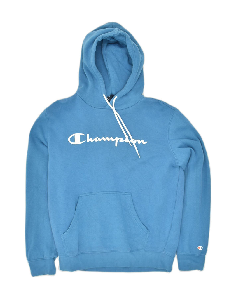 CHAMPION Womens Graphic Hoodie Jumper UK 16 Large Blue Cotton | Vintage Champion | Thrift | Second-Hand Champion | Used Clothing | Messina Hembry 