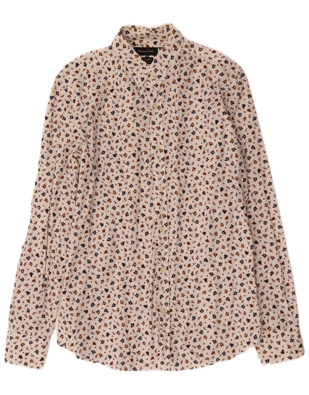 Massimo Dutti Mens Shirt Medium White Floral Cotton