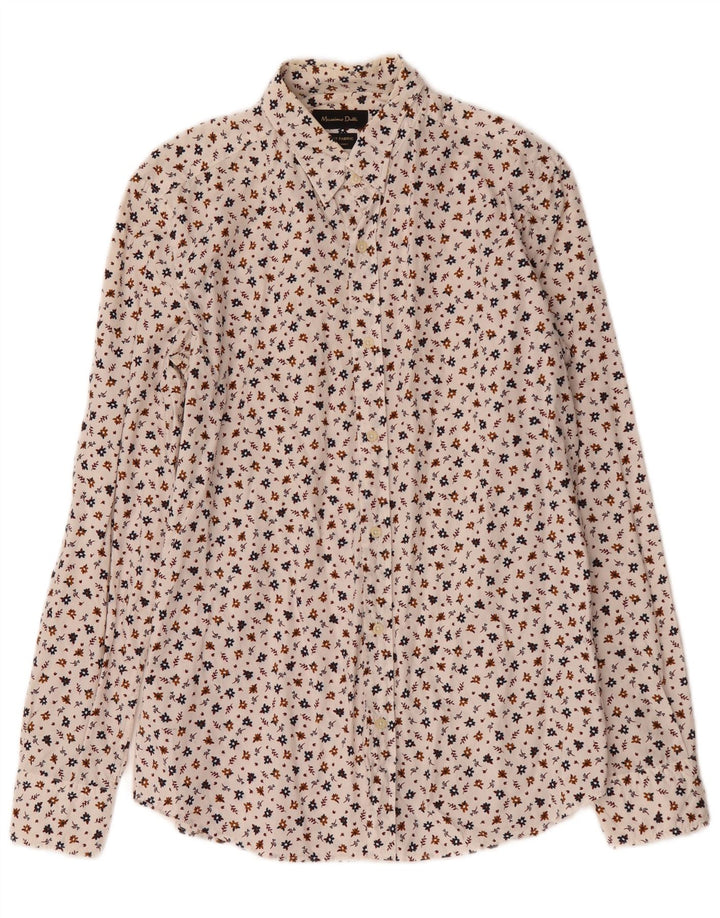 Massimo Dutti Mens Shirt Medium White Floral Cotton