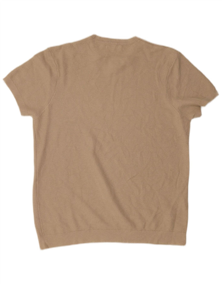 Zara Mens Short Sleeve Crew Neck Jumper Sweater Medium Beige