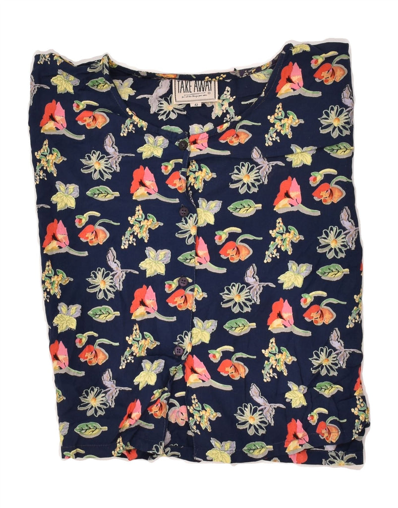 VINTAGE Womens Crop Blouse Top IT 42 Medium Navy Blue Floral Viscose | Vintage Vintage | Thrift | Second-Hand Vintage | Used Clothing | Messina Hembry 