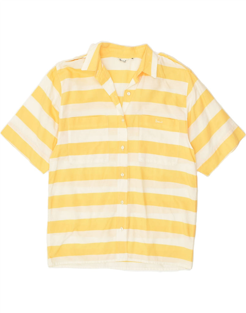 VINTAGE Womens Short Sleeve Shirt IT 46 Large Yellow Striped Cotton | Vintage Vintage | Thrift | Second-Hand Vintage | Used Clothing | Messina Hembry 