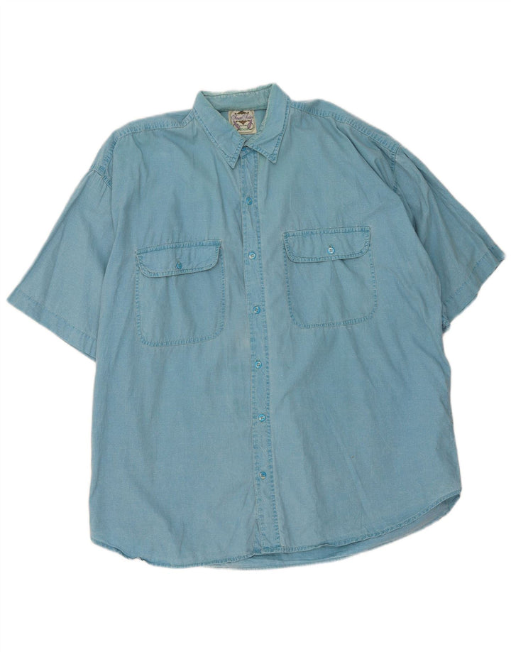 VINTAGE Mens Short Sleeve Shirt XL Blue