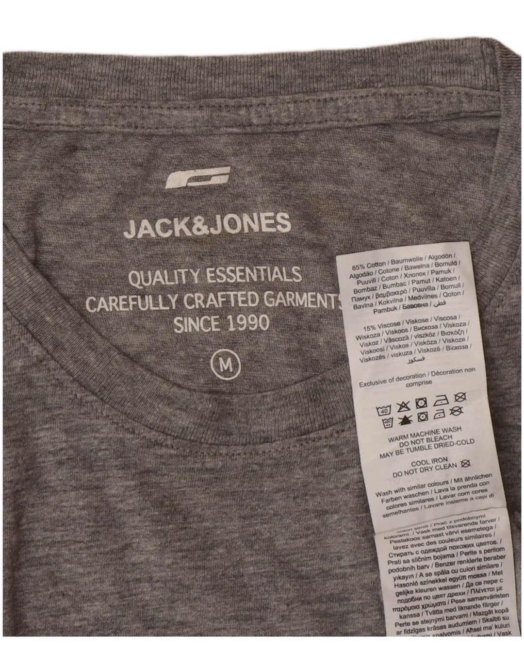 JACK & JONES Mens Graphic T-Shirt Top Medium Grey Cotton