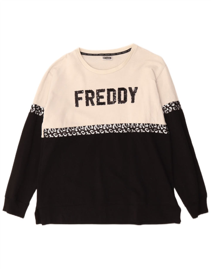 Freddy Womens Graphic Sweatshirt Jumper UK 14 Large Black Colourblock
