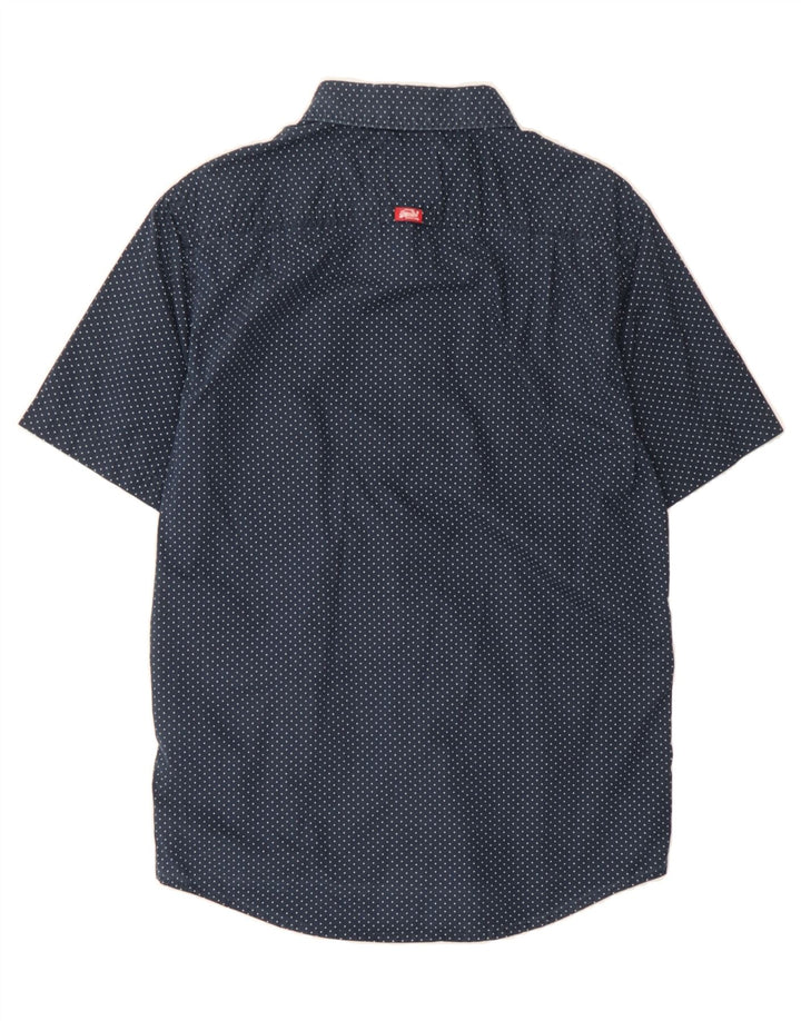 SUPERDRY Mens Short Sleeve Shirt Medium Navy Blue Polka Dot Cotton Vintage Superdry and Second-Hand Superdry from Messina Hembry 