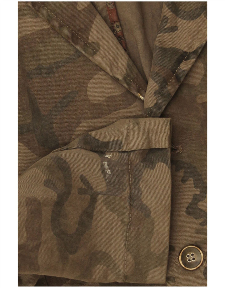 Guess Mens 3 Button Blazer Jacket IT 46 Small Brown Camouflage Cotton