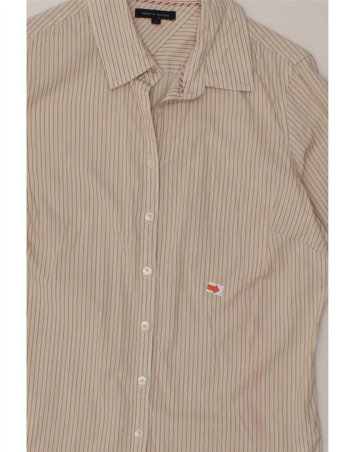 TOMMY HILFIGER Womens Shirt US 6 Medium Beige Striped Cotton Vintage Tommy Hilfiger and Second-Hand Tommy Hilfiger from Messina Hembry 