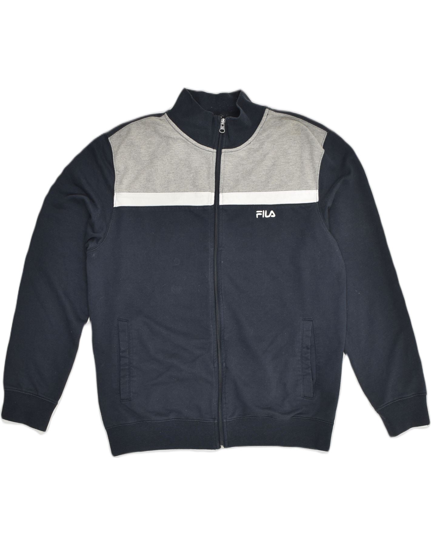 FILA Mens Tracksuit Top Jacket Large Navy Blue Colourblock