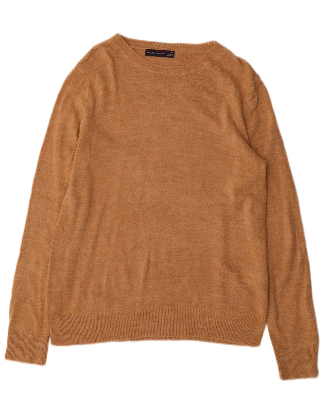 MARKS & SPENCER Womens Boat Neck Jumper Sweater UK 12 Medium Brown Acrylic
