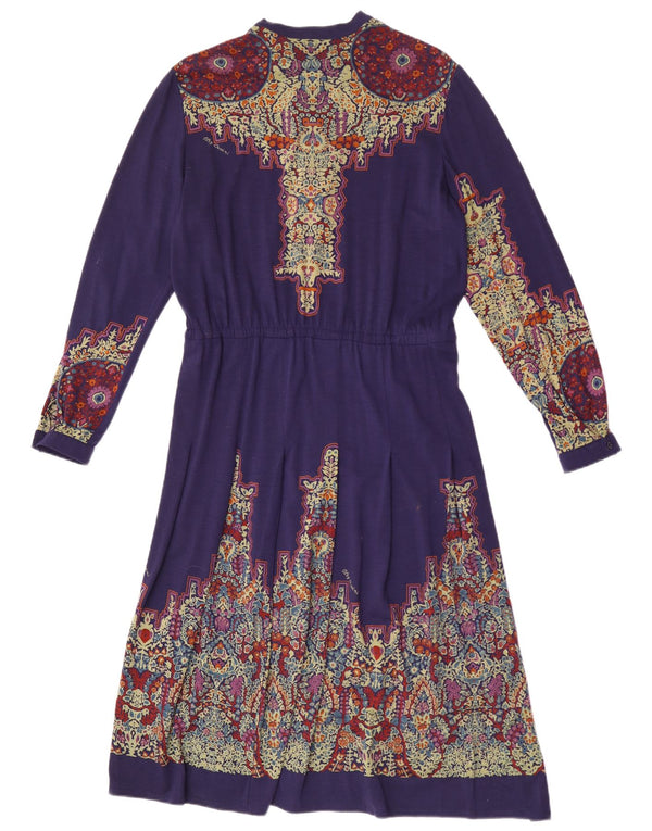 Oleg Cassini Womens Front Tie Maxi Dress IT 46 Large Purple Paisley Wool