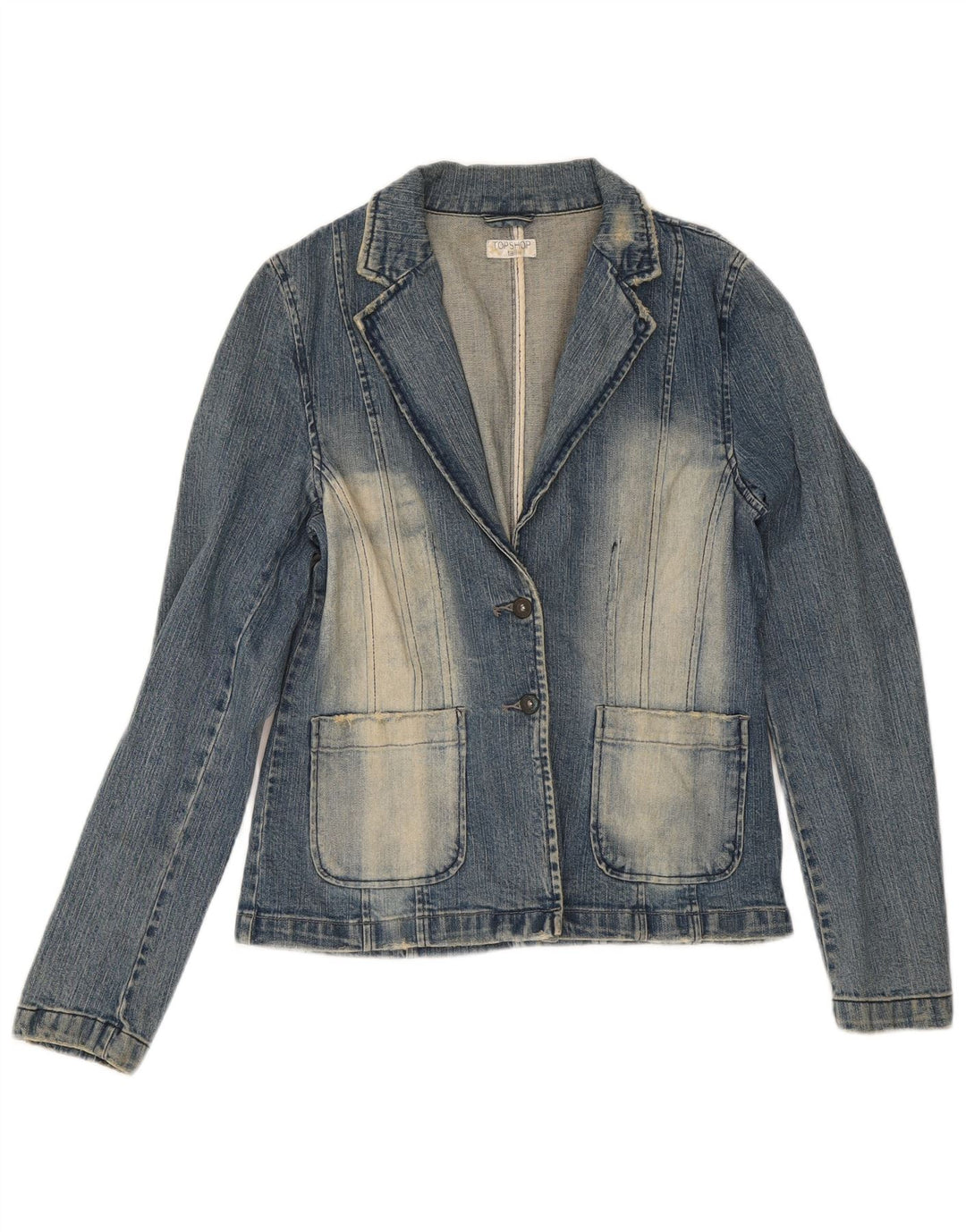 Topshop Womens 2 Button Denim Blazer Jacket UK 14 Medium Blue Cotton