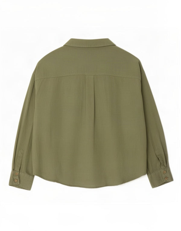 Zara Womens Overshirt Shirt UK 14 Medium Green Linen